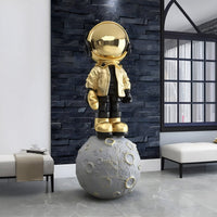 Large Celestial Gold Astronaut Beats On Moon Sculpture - 140cm thumbnail 1