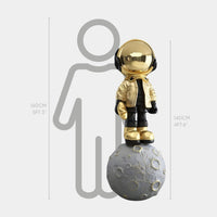 Large Celestial Gold Astronaut Beats On Moon Sculpture - 140cm thumbnail 2