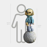 Large Galactic Blue Astronaut Beats On Moon Sculpture - 140cm thumbnail 2