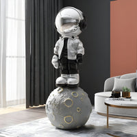 Large Lunar Silver Astronaut Beats On Moon Sculpture - 140cm thumbnail 1