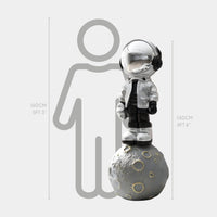 Large Lunar Silver Astronaut Beats On Moon Sculpture - 140cm thumbnail 2