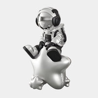 Medium Astral Silver Astronaut Beats On Star Sculpture - 90cm thumbnail 2