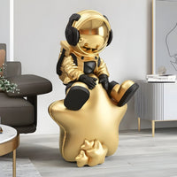 Medium Celestial Gold Astronaut Beats On Star Sculpture - 90cm thumbnail 2