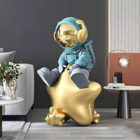 Medium Galactic Blue Astronaut Beats On Star Sculpture - 90cm thumbnail 2