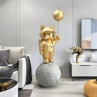 Medium Gilded Gold Astronaut Kitty Moon Balloon Sculpture - 150cm thumbnail 1